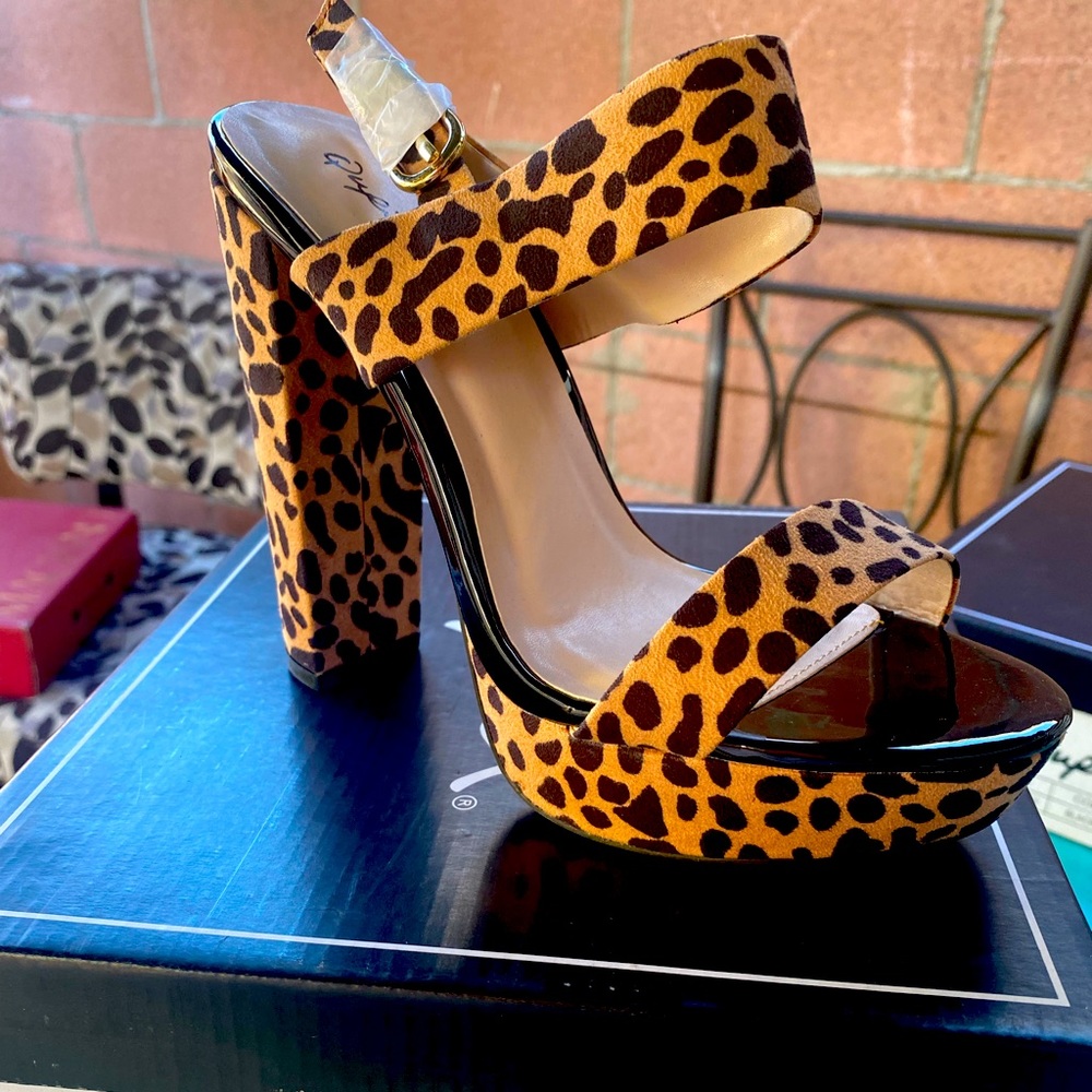 Tan leopard heels